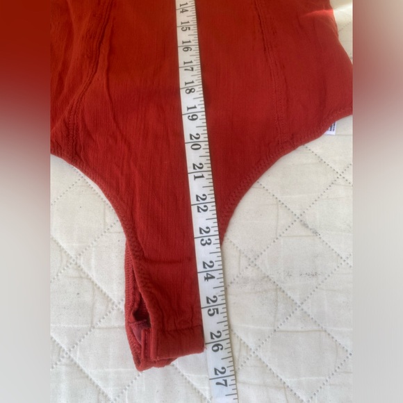 intimately free people red corset style short sleeve thing body suit sz. s - Picture 9 of 10